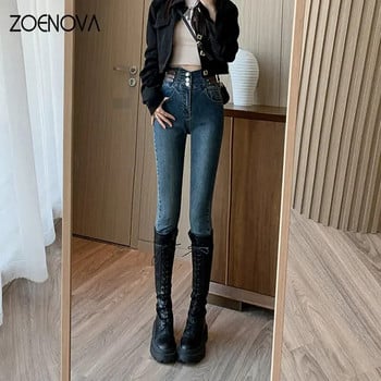 ZOENOVA 2023 Άνοιξη Γυναικείες Μαύρο ψηλόμεσο Skinny Jeans Y2k Pencil Παντελόνι Κανονικό Παντελόνι Casual Ποιότητας Γυναικείο Street Crossing