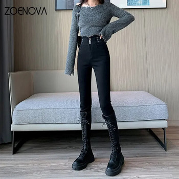 ZOENOVA 2023 Άνοιξη Γυναικείες Μαύρο ψηλόμεσο Skinny Jeans Y2k Pencil Παντελόνι Κανονικό Παντελόνι Casual Ποιότητας Γυναικείο Street Crossing