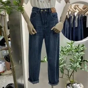 Ženske vintage plave pencil traperice s visokim strukom Ženske ležerne traperice do gležnja rastezljive na bočne gumbe Traper hlače Streetwear Mom Jeans