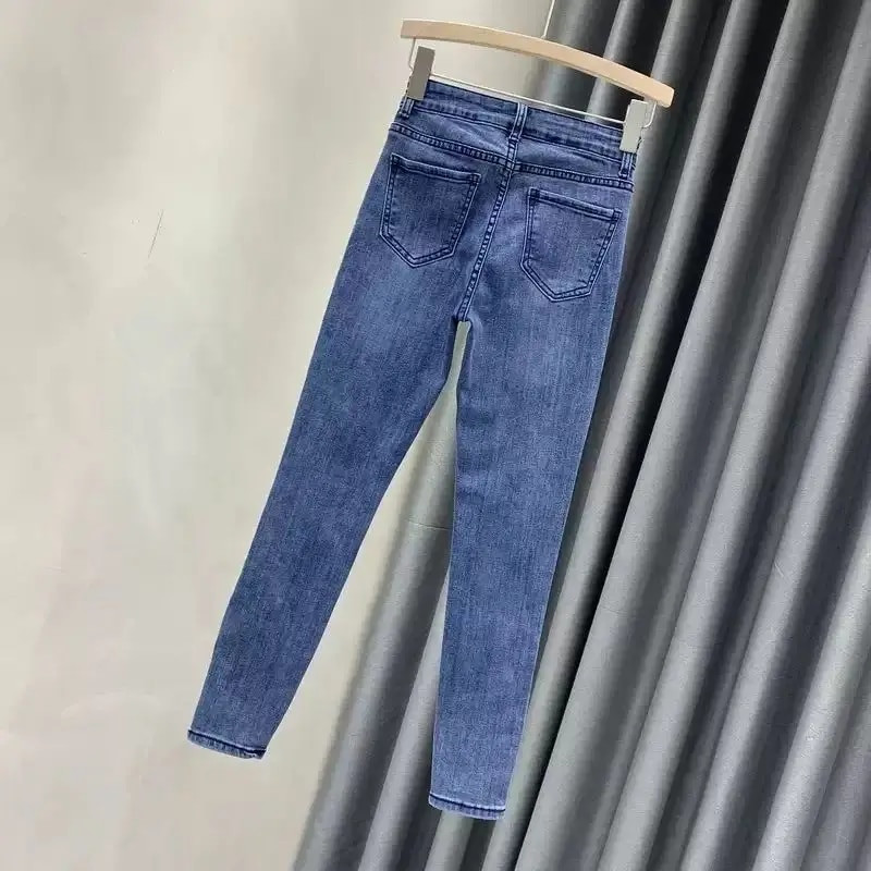 Ženske vintage plave pencil traperice s visokim strukom Ženske ležerne traperice do gležnja rastezljive na bočne gumbe Traper hlače Streetwear Mom Jeans