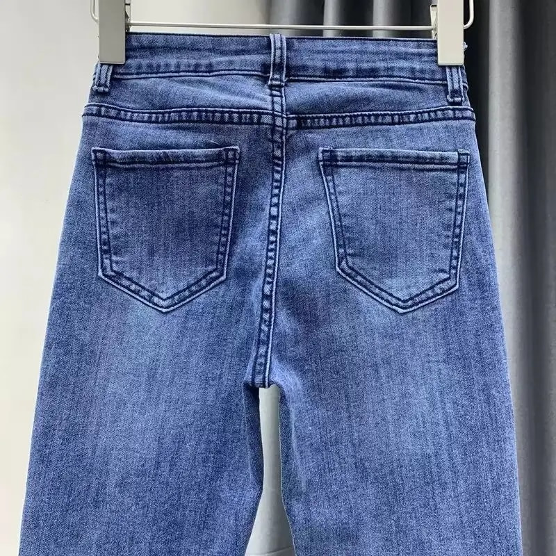 Ženske vintage plave pencil traperice s visokim strukom Ženske ležerne traperice do gležnja rastezljive na bočne gumbe Traper hlače Streetwear Mom Jeans