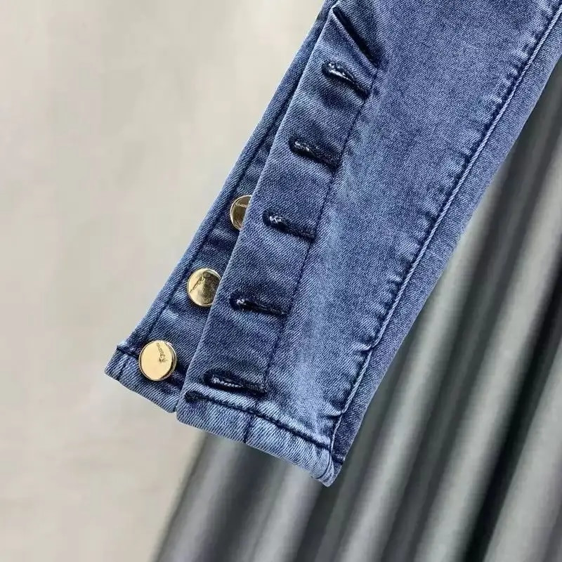 Ženske vintage plave pencil traperice s visokim strukom Ženske ležerne traperice do gležnja rastezljive na bočne gumbe Traper hlače Streetwear Mom Jeans
