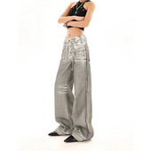 Blugi de damă gri, talie înaltă, vintage, drepte, pantaloni largi din denim, îmbrăcăminte de stradă, în stil american, ocazional, cu picioare largi, pantaloni din denim