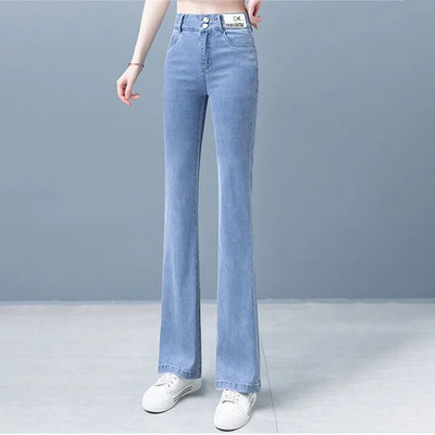 Απαλό λεπτό τζιν Γυναικείο Καλοκαιρινό Νέο Φαρδύ ελαστικό τζιν παντελόνι με ψηλή μέση Ice Silk Slim Drop Micro Flare Παντελόνι Split Burr Edges