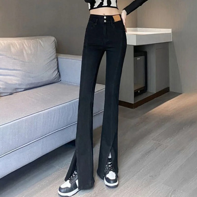 Απαλό λεπτό τζιν Γυναικείο Καλοκαιρινό Νέο Φαρδύ ελαστικό τζιν παντελόνι με ψηλή μέση Ice Silk Slim Drop Micro Flare Παντελόνι Split Burr Edges