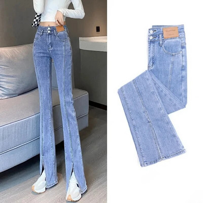 Απαλό λεπτό τζιν Γυναικείο Καλοκαιρινό Νέο Φαρδύ ελαστικό τζιν παντελόνι με ψηλή μέση Ice Silk Slim Drop Micro Flare Παντελόνι Split Burr Edges