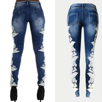 LOGAMI Lace Patchwork Skinny Jeans Женски секси летни есенни дамски дънки Дамски панталони