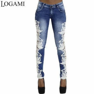 LOGAMI Lace Patchwork Skinny Jeans Женски секси летни есенни дамски дънки Дамски панталони