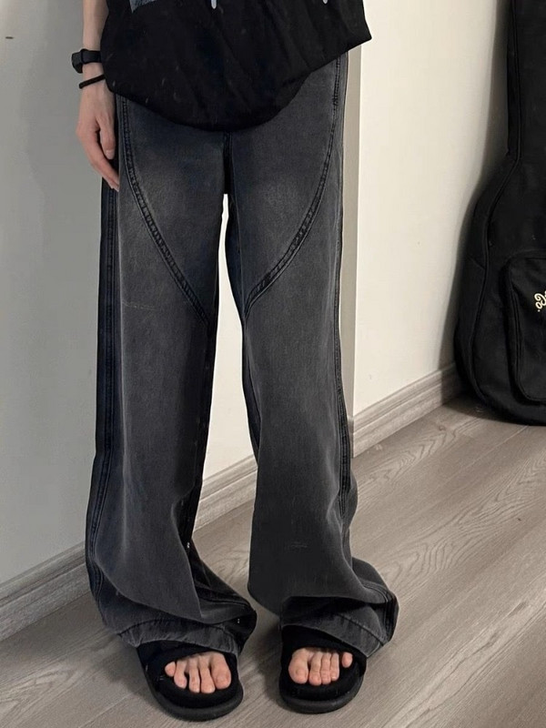 HOUZHOU Crne traperice širokih nogavica Ženske vintage široke korejske modne ženske ulične odjeće Prevelike grunge traper hlače visokog struka