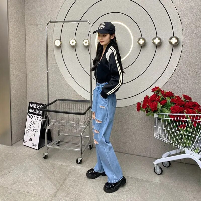 Naiste mood, poiss-sõber, kottis lõhki rebitud teksad naistele kõrge vöökohaga teksad, naistele, soodne pakkumine, naiste teksapüksid, teksapüksid 2