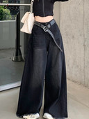 Juodi maišeliai džinsai Moteriški džinsai aukštu liemeniu 2023 m. Naujos viso ilgio plačios laisvos džinsinės kelnės Vintage Burr Streetwear Y2k kelnės