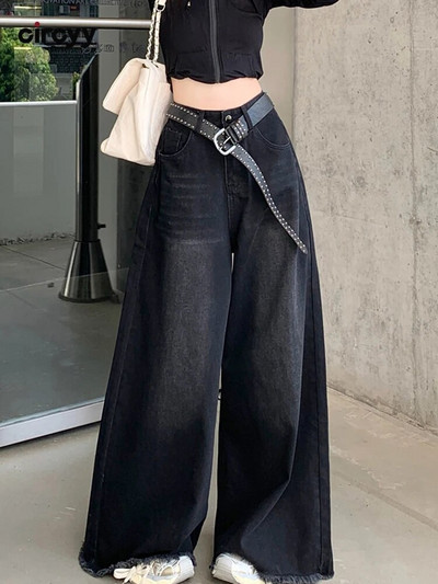 Čierne vrecovité džínsy s vysokým pásom, dámske džínsy, nové 2023, široké voľné džínsy po celej dĺžke, vintage burr streetwear, nohavice Y2K