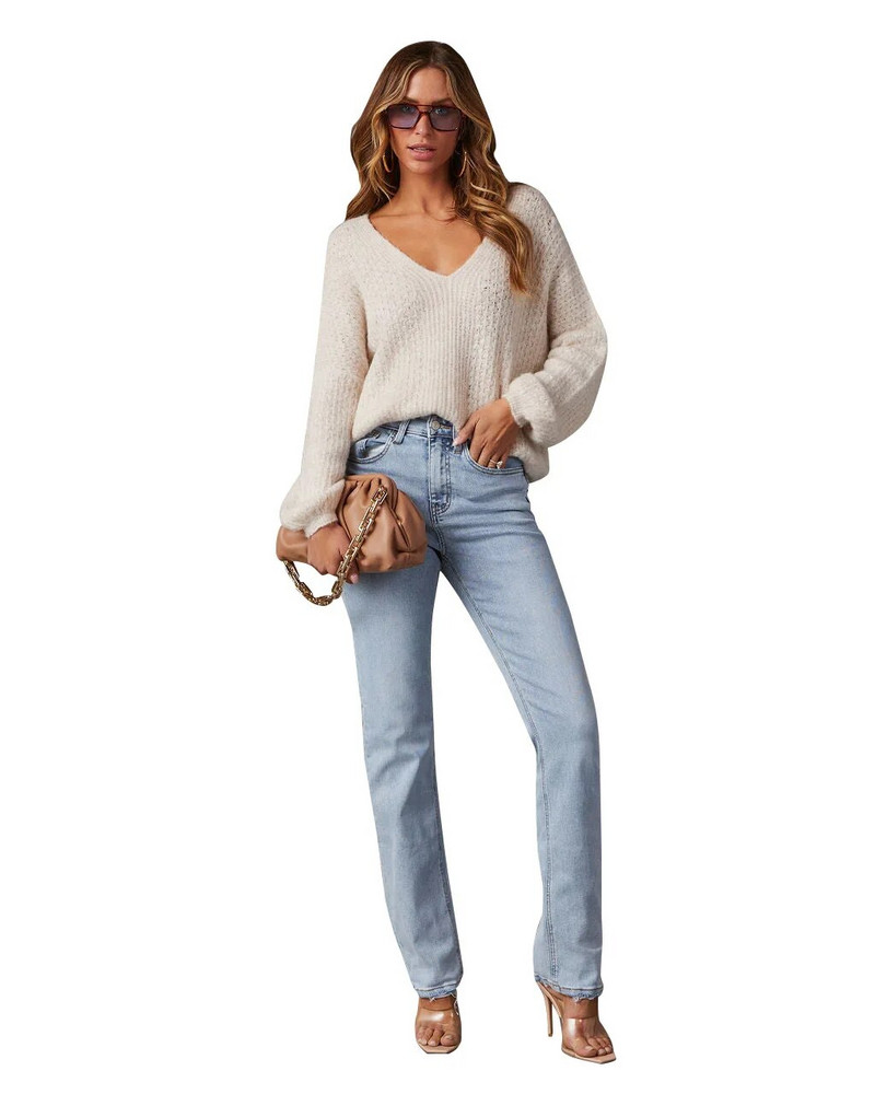 Női farmer farmer egyenes nadrág magas derekú cipzáras légy lapos mosás karcsúsított zsebek irodai női tavasz 2024 egyszínű