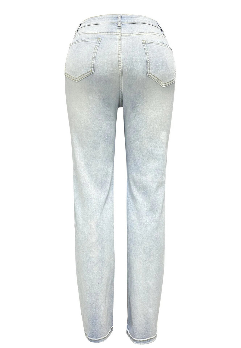 Női farmer farmer egyenes nadrág magas derekú cipzáras légy lapos mosás karcsúsított zsebek irodai női tavasz 2024 egyszínű