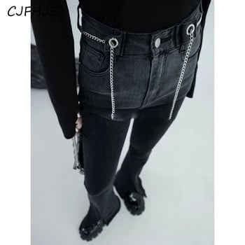 CJFHJE Корейски Streetwear Flare Jeans Дамски джобове Френски ретро дънкови панталони Женски модни ежедневни панталони с копчета с висока талия