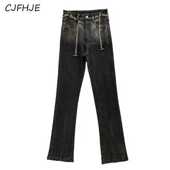 CJFHJE Корейски Streetwear Flare Jeans Дамски джобове Френски ретро дънкови панталони Женски модни ежедневни панталони с копчета с висока талия