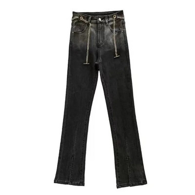 CJFHJE Korean Streetwear Flare Jeans Ženske džepne francuske vintage traper hlače Ženske modne ležerne hlače s dugmadima visokog struka