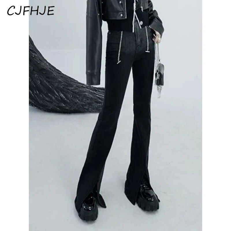 CJFHJE Korean Streetwear Flare Jeans Ženske džepne francuske vintage traper hlače Ženske modne ležerne hlače s dugmadima visokog struka