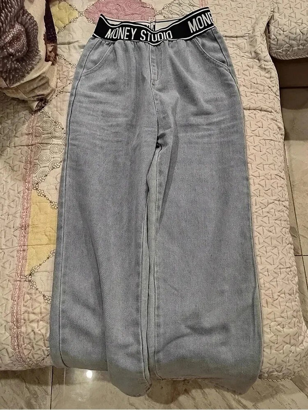 Kottis laia säärega teksad Naiste vabaaja teksapüksid, elastsed kõrge vöökohaga sirged teksapüksid, kevadised Korea mood 90ndate esteetilised pantalonid