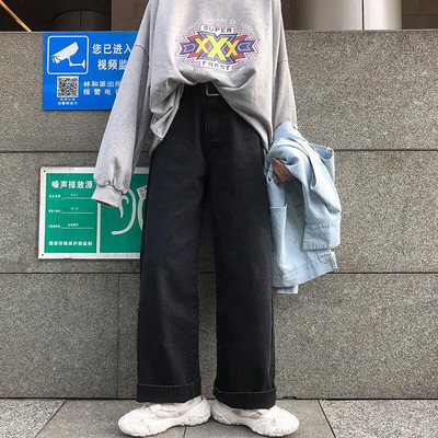 Női farmer nadrág fekete fehér varrás egyenes ősz tél magas derék táskás nadrág Pantalones Vaqueros Mujer