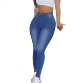 Bodycon Női Farmer Fenékemelő Több zseb Elasztikus Derék Gomb Cipzár Fly Magas derekú Farmer Ceruza Nadrág Farmer Női