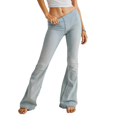 Ženske široke traperice srednjeg rasta, široke zvonaste hlače, rastezljive traper hlače Proljetne uske zvonaste traperice