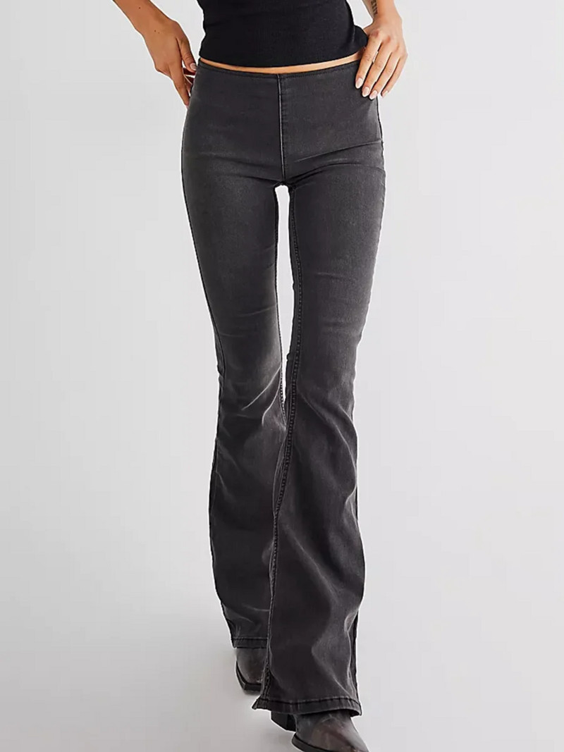 Ženske široke traperice srednjeg rasta, široke zvonaste hlače, rastezljive traper hlače Proljetne uske zvonaste traperice