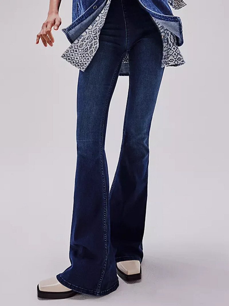 Ženske široke traperice srednjeg rasta, široke zvonaste hlače, rastezljive traper hlače Proljetne uske zvonaste traperice