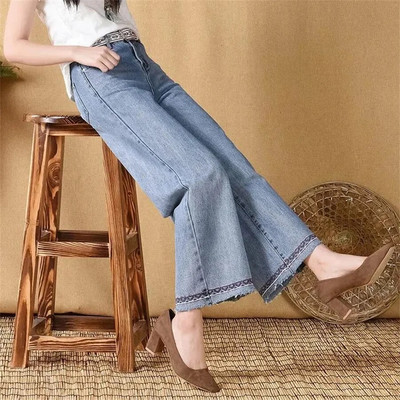 Vintage traperice širokih nogavica do gležnja Baggy modne ravne hlače Ženske Vaqueros korejske ulične traper hlače visokog struka