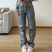 KOXINVES All-match Washed Women Jeans 2024 Spring Vintage Στυλ Street Printed ψηλόμεσο ίσιο χαλαρό λεπτό μακρύ παντελόνι WS200