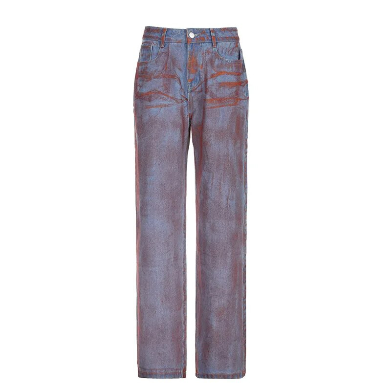 KOXINVES All-match Washed Women Jeans 2024 Spring Vintage Στυλ Street Printed ψηλόμεσο ίσιο χαλαρό λεπτό μακρύ παντελόνι WS200