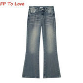 Vintage široke traperice širokih nogavica niskog spuštenog struka, elegantne PB&ZA ženske ulične plave duge hlače