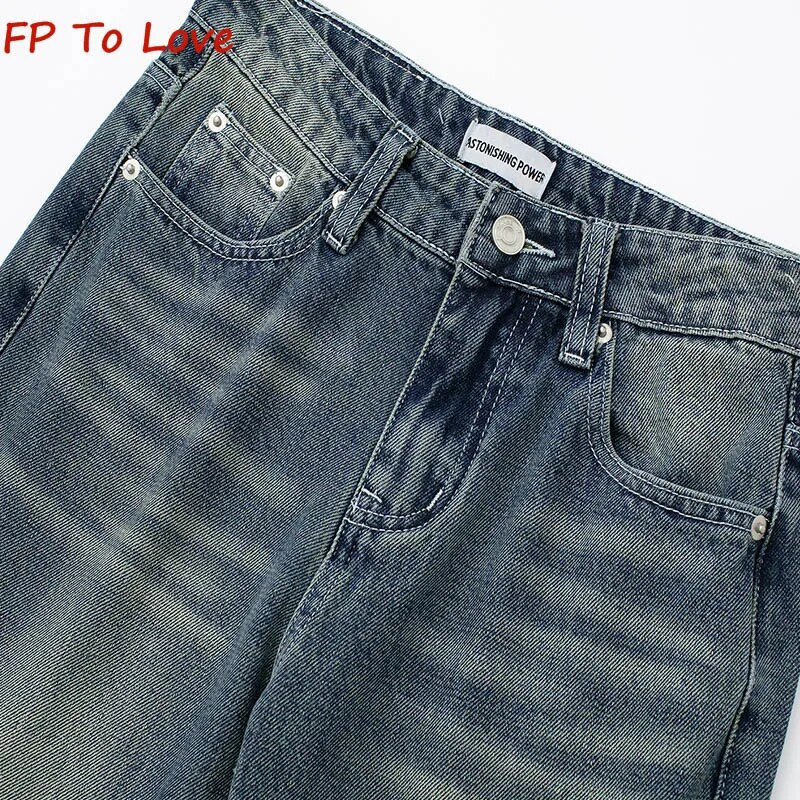 Vintage široke traperice širokih nogavica niskog spuštenog struka, elegantne PB&ZA ženske ulične plave duge hlače