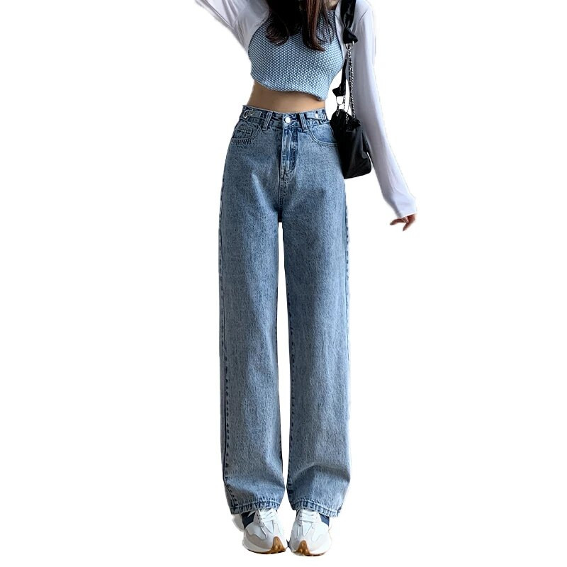 Moteriškos mados vaikinas Baggy mėlyni džinsai moterims aukštu juosmeniu, moteriški Nauji Karštas išpardavimas Lady Slouchy Streetwear džinsinės kelnės B663