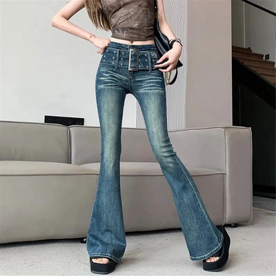 Pandlaga vöö kõrge vöökohaga kitsad teksad vabaaja Ameerika retro Harajuku Y2k laienevad teksapüksid gooti punk tänavarõivad pliiatsipüksid