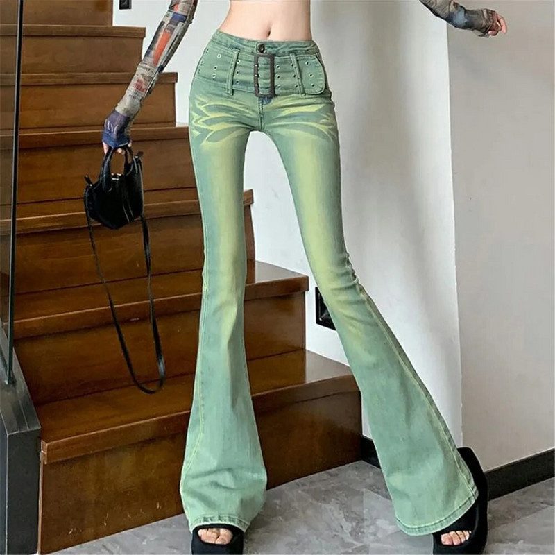 Pandlaga vöö kõrge vöökohaga kitsad teksad vabaaja Ameerika retro Harajuku Y2k laienevad teksapüksid gooti punk tänavarõivad pliiatsipüksid