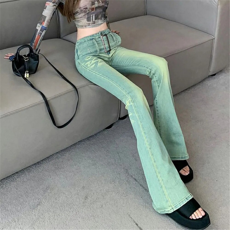 Pandlaga vöö kõrge vöökohaga kitsad teksad vabaaja Ameerika retro Harajuku Y2k laienevad teksapüksid gooti punk tänavarõivad pliiatsipüksid