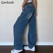 S-4XL Vintage traperice Ženske traper hlače širokih nogavica American Y2k Retro Streetwear Baggy Isprane pune dužine za tinejdžere Dinamična moda