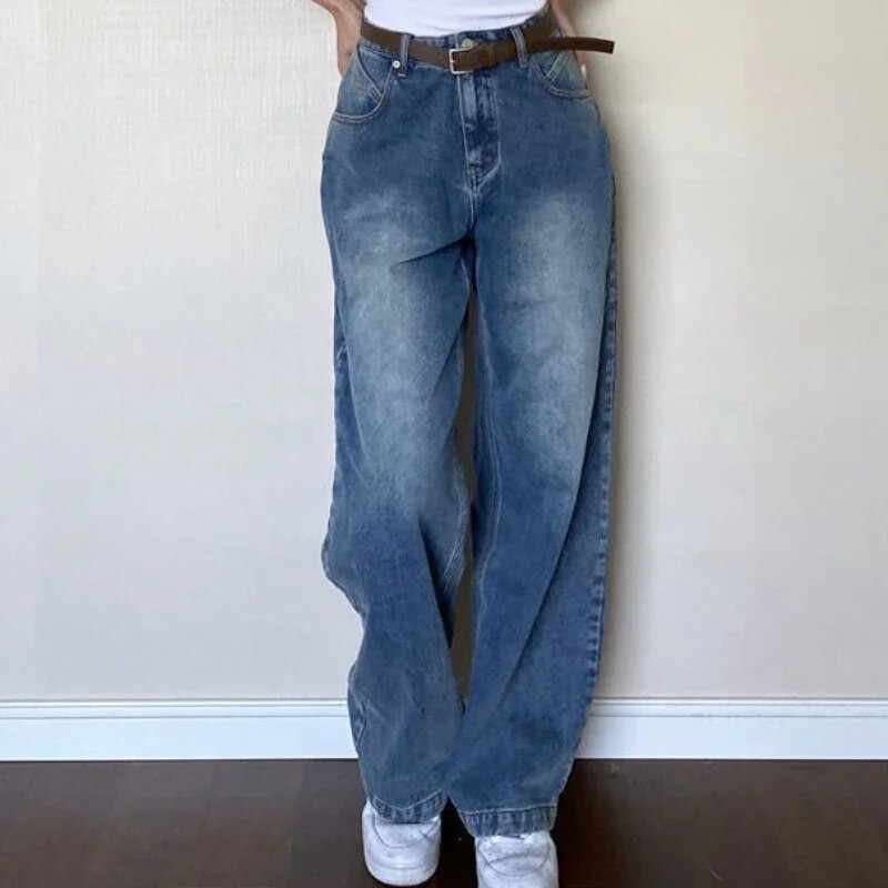 S-4XL Vintage traperice Ženske traper hlače širokih nogavica American Y2k Retro Streetwear Baggy Isprane pune dužine za tinejdžere Dinamična moda