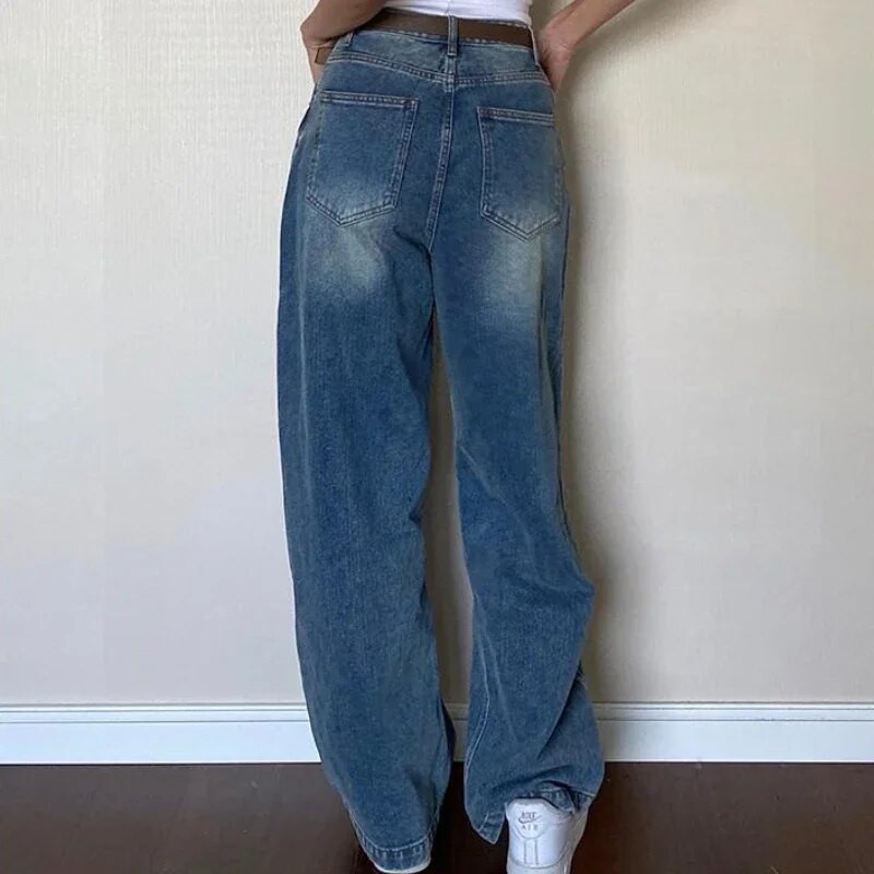 S-4XL Vintage traperice Ženske traper hlače širokih nogavica American Y2k Retro Streetwear Baggy Isprane pune dužine za tinejdžere Dinamična moda