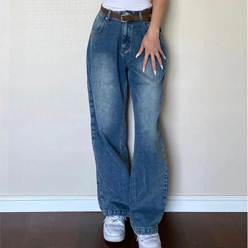 S-4XL Vintage traperice Ženske traper hlače širokih nogavica American Y2k Retro Streetwear Baggy Isprane pune dužine za tinejdžere Dinamična moda