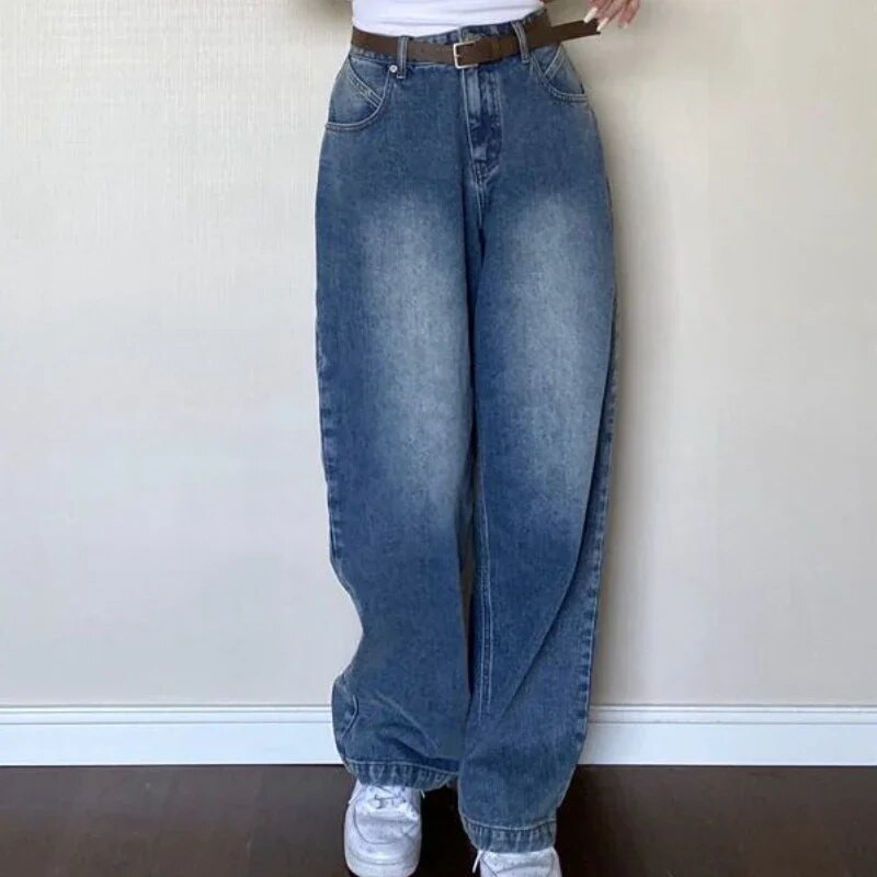 S-4XL Vintage traperice Ženske traper hlače širokih nogavica American Y2k Retro Streetwear Baggy Isprane pune dužine za tinejdžere Dinamična moda