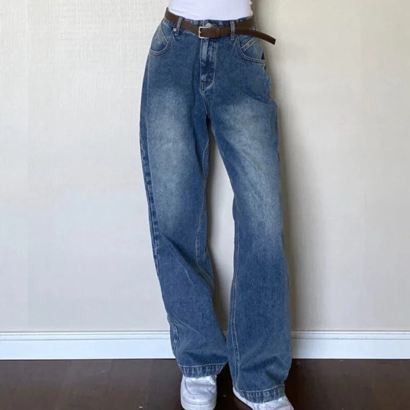 S-4XL Vintage traperice Ženske traper hlače širokih nogavica American Y2k Retro Streetwear Baggy Isprane pune dužine za tinejdžere Dinamična moda