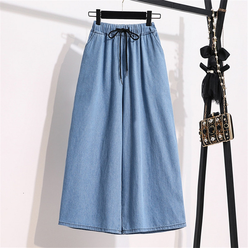 Oversize 5xl pitsiga laia säärega Jean Baggy naiste klassikalised õhukesed teksapüksid elastsed kõrge vöökohaga Capris vabaaja Korea Stretch Vaqueros