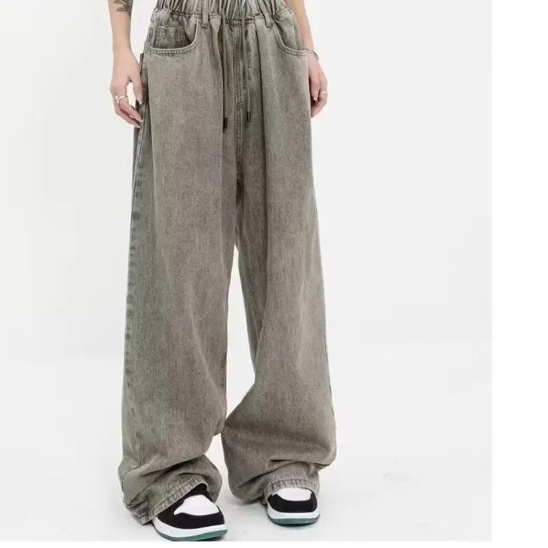 Deeptown Vintage prevelike traperice Ženske grunge Streetwear Boyfriend elastične traper hlače Jesen Široke široke Harajuku hlače Zima