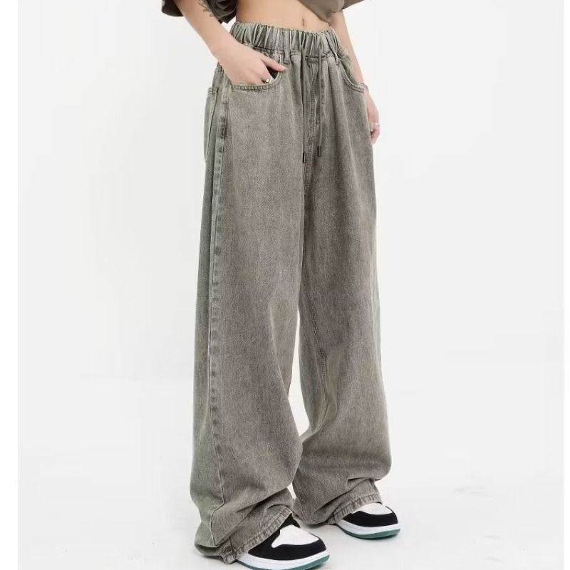 Deeptown Vintage prevelike traperice Ženske grunge Streetwear Boyfriend elastične traper hlače Jesen Široke široke Harajuku hlače Zima