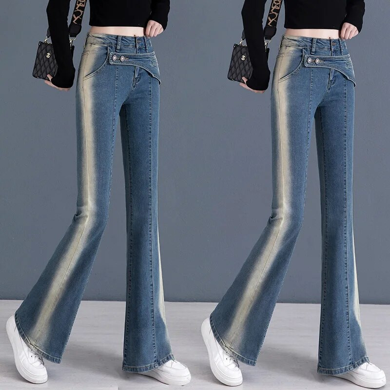 Nove lepršave traperice Ženske hlače niskog struka Vintage estetske traper hlače Streetwear Mom Ležerne korejske modne Y2k traperice