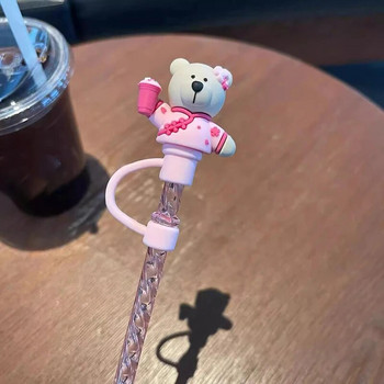 Χαριτωμένο καλαμάκι αρκούδας με κάλυμμα σκόνης Καπάκι σιλικόνης Kawaii Cat Claw άχυρο στοπ για ποτήρι Ροζ καλαμάκια Προστατευτικό κάλυμμα μύτης 7mm