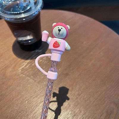 Slamkasti medvjed Slamka s poklopcem za zaštitu od prašine Silikonski Kawaii mačja kandža Čepovi za slamke za čašu Ružičaste slamke Štitnik za poklopac 7 mm