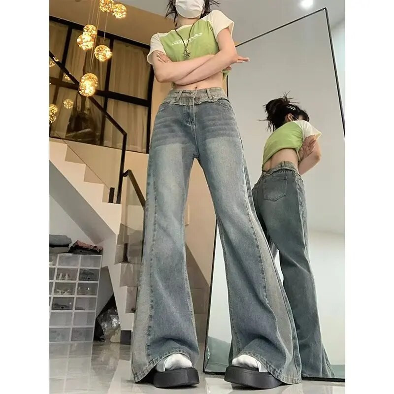 Y2K Style Jeans Ženske High Street široke traperice sa širokim nogavicama Retro ravne hlače visokog struka